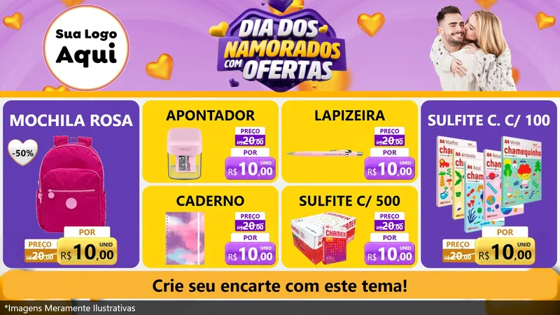 Modelo de TV para TV Horizontal com o tema Dia Dos Namorados Com Ofertas para Papelaria