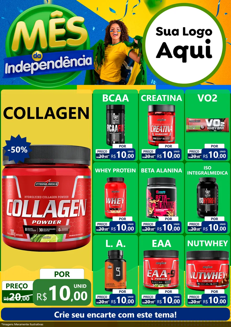 Modelo de Encarte para Encarte A4 Vertical com o tema Mês da Independência para Suplementos alimentares
