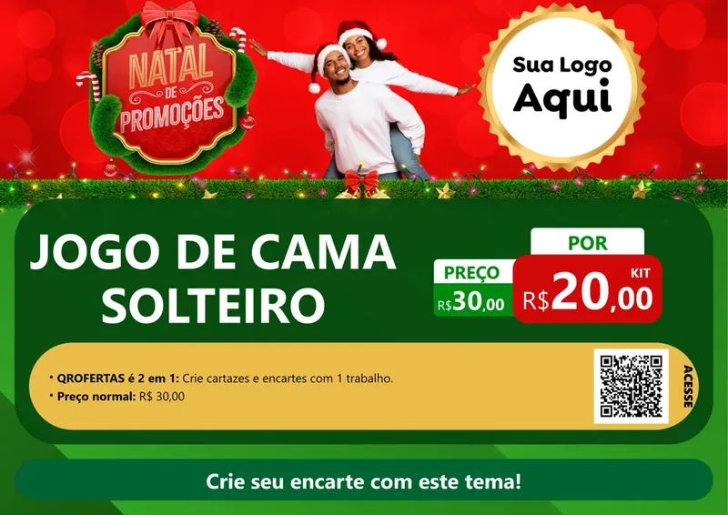 Modelo de Cartaz para Cartaz A4 Horizontal com o tema Natal de Promoções para Cama, Mesa e Banho