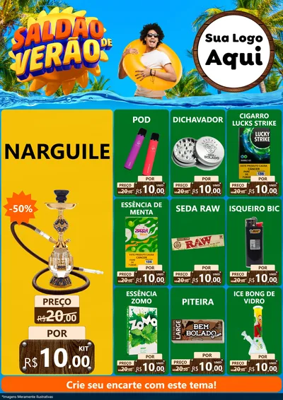 Modelo de Encarte para Encarte A4 Vertical com o tema Saldão de Verão para Tabacaria