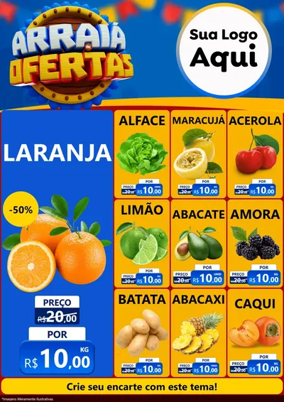 Modelo de Encarte para Encarte A4 Vertical com o tema Arraiá de Ofertas - Junina para Hortifrúti