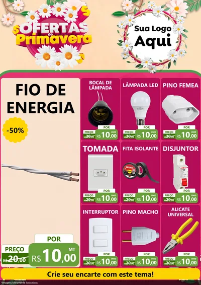 Modelo de Encarte para Encarte A4 Vertical com o tema Ofertas de Primavera para Materiais Elétricos