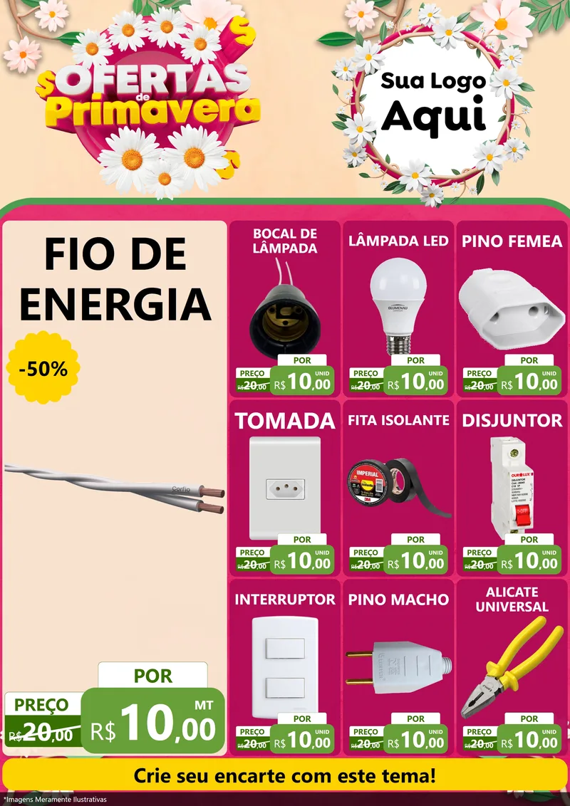 Modelo de Encarte para Encarte A4 Vertical com o tema Ofertas de Primavera para Materiais Elétricos