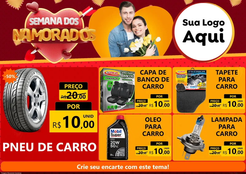 Modelo de Encarte para Encarte A4 Horizontal com o tema Semana dos Namorados para Auto peças