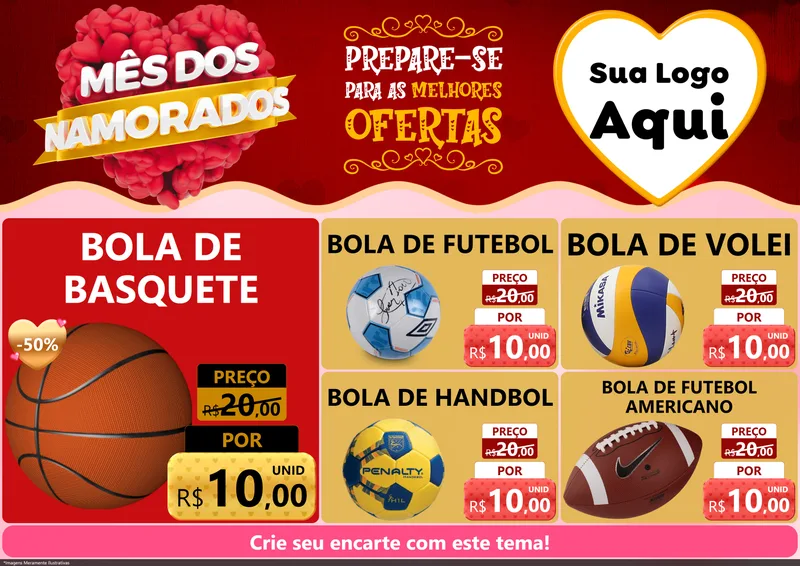 Modelo de Encarte para Encarte A4 Horizontal com o tema Mês dos Namorados para Artigos Esportivos