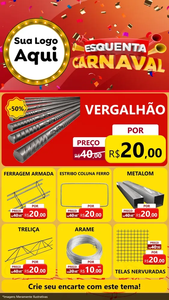 Modelo de Rede Social para Stories com o tema Esquenta Carnaval para Ferragens