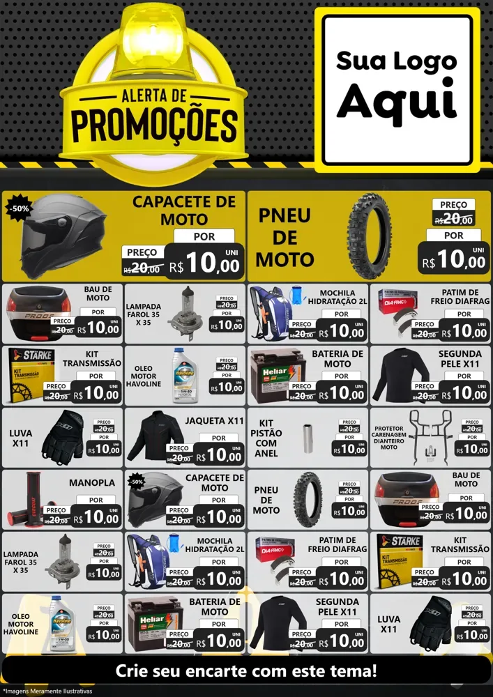 Modelo de Encarte para Encarte A4 Vertical com o tema Alerta de Promoções para Moto peças