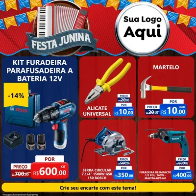 Modelo de Rede Social para Feed Facebook com o tema Festa Junina para Maquinas e Ferramentas