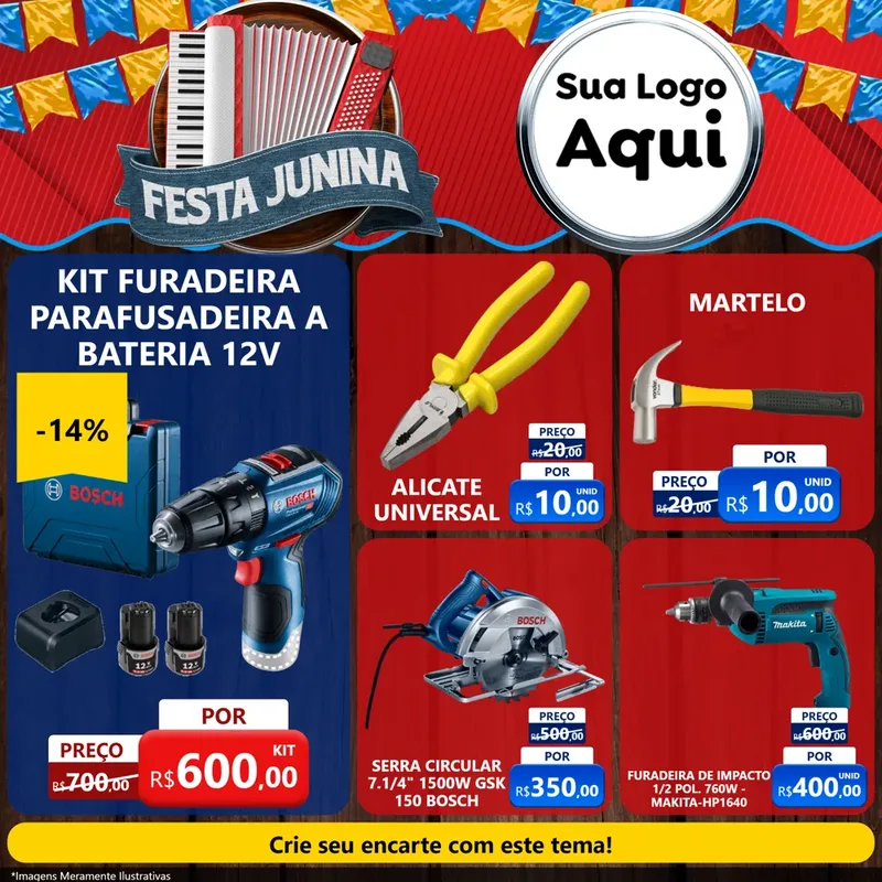 Modelo de Rede Social para Feed Facebook com o tema Festa Junina para Maquinas e Ferramentas