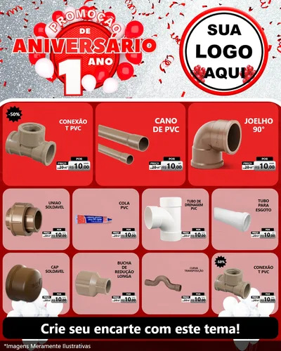 Modelo de Rede Social para Feed Instagram com o tema Promoção de Aniversário - 1 Ano para Tubos e conexões