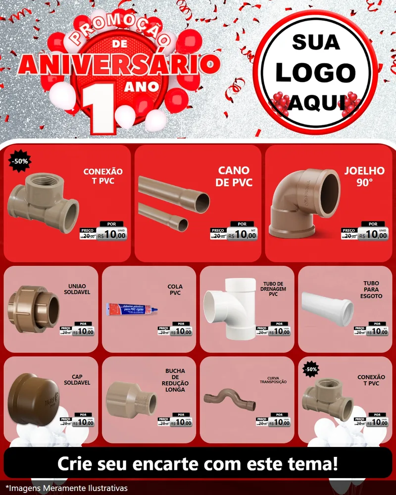 Modelo de Rede Social para Feed Instagram com o tema Promoção de Aniversário - 1 Ano para Tubos e conexões