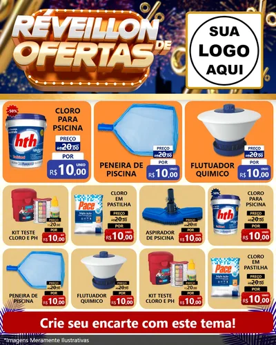 Modelo de Rede Social para Feed Instagram com o tema Réveillon de Ofertas para Produtos para Piscina
