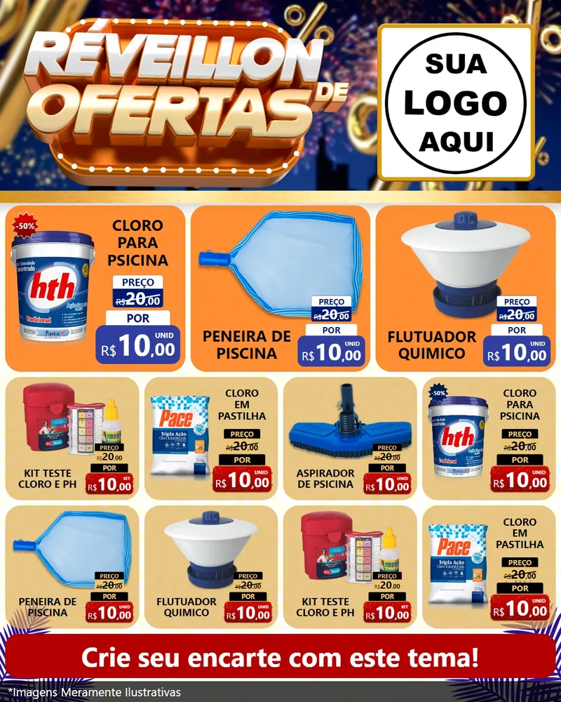 Modelo de Rede Social para Feed Instagram com o tema Réveillon de Ofertas para Produtos para Piscina