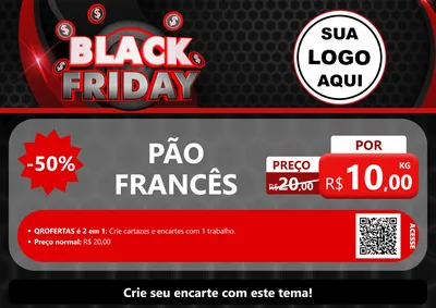 Modelo de Cartaz para Cartaz A4 Horizontal com o tema Black Friday para Padaria