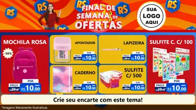 Modelo de TV para TV Horizontal com o tema Final de Semana de Ofertas para Papelaria