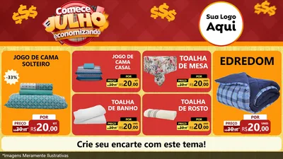 Modelo de TV para TV Horizontal com o tema Comece Julho Economizando para Cama, Mesa e Banho