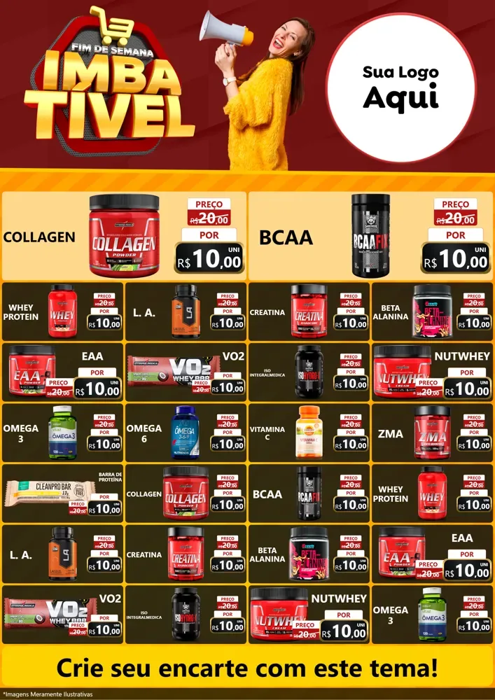Modelo de Encarte para Encarte A4 Vertical com o tema Fim de Semana Imbatível para Suplementos alimentares