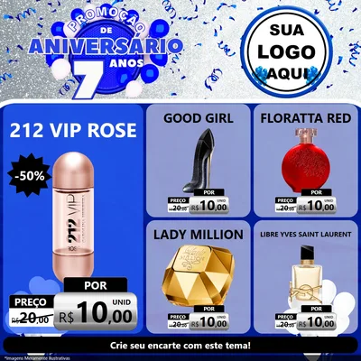 Modelo de Rede Social para Feed Facebook com o tema Promoção de Aniversário - 7 Anos para Perfumes