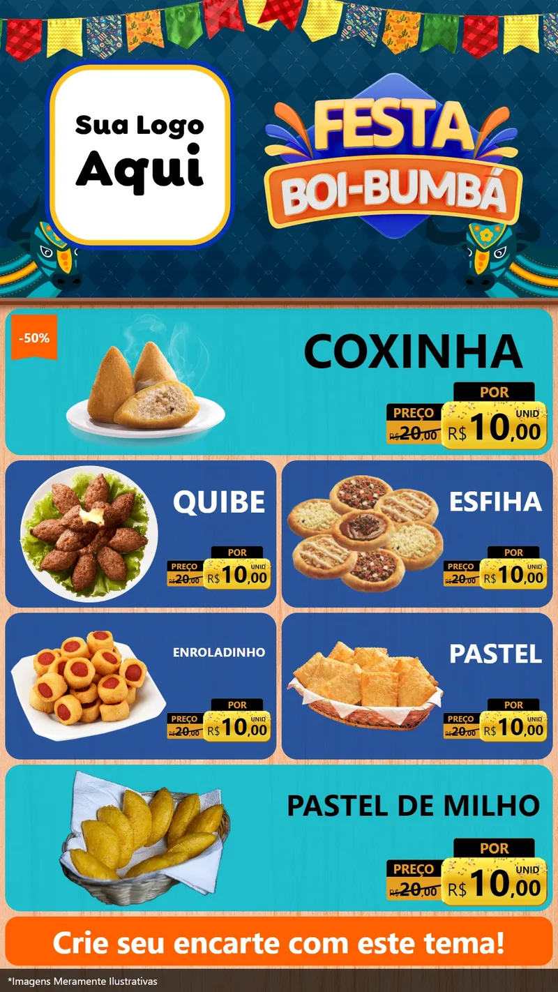 Modelo de TV para TV Vertical com o tema Festa Boi Bumbá para Salgadaria