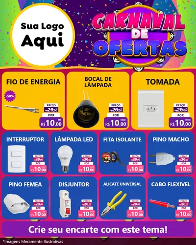 Modelo de Rede Social para Feed Instagram com o tema Carnaval de Ofertas para Materiais Elétricos