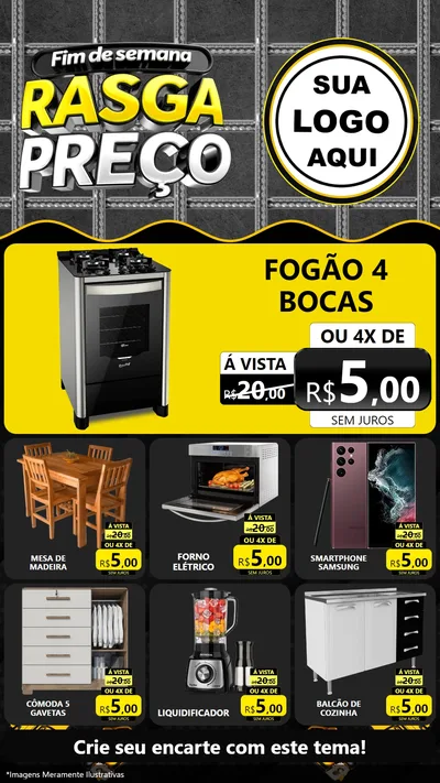 Modelo de Rede Social para Stories com o tema Fim de Semana Rasga Preço para Móveis e Eletro