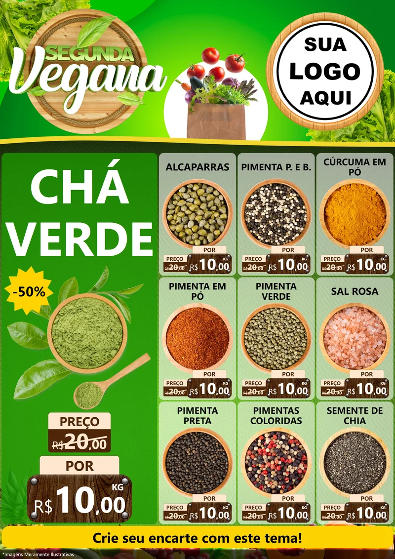 Modelo de Encarte para Encarte A4 Vertical com o tema Segunda Vegana para Produtos Naturais