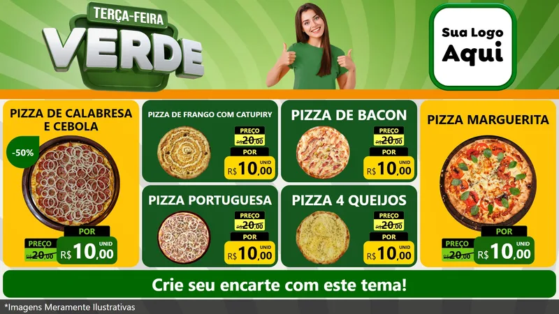 Modelo de TV para TV Horizontal com o tema Terça - Feira Verde para Pizzaria
