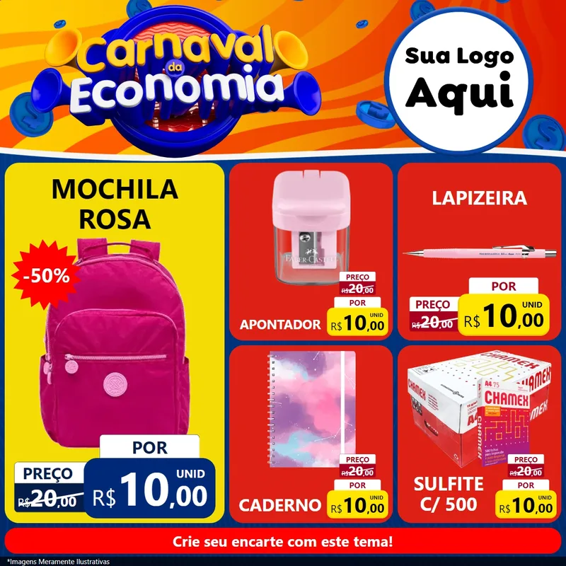 Modelo de Rede Social para Feed Facebook com o tema Carnaval da Economia para Papelaria