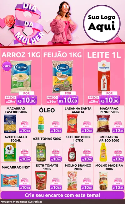 Modelo de Encarte para Encarte Grande com o tema Dia da Mulher para Supermercado