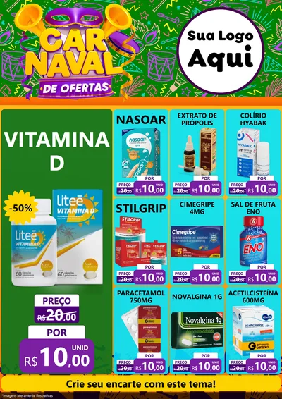 Modelo de Encarte para Encarte A4 Vertical com o tema Carnaval de Ofertas para Farmácia
