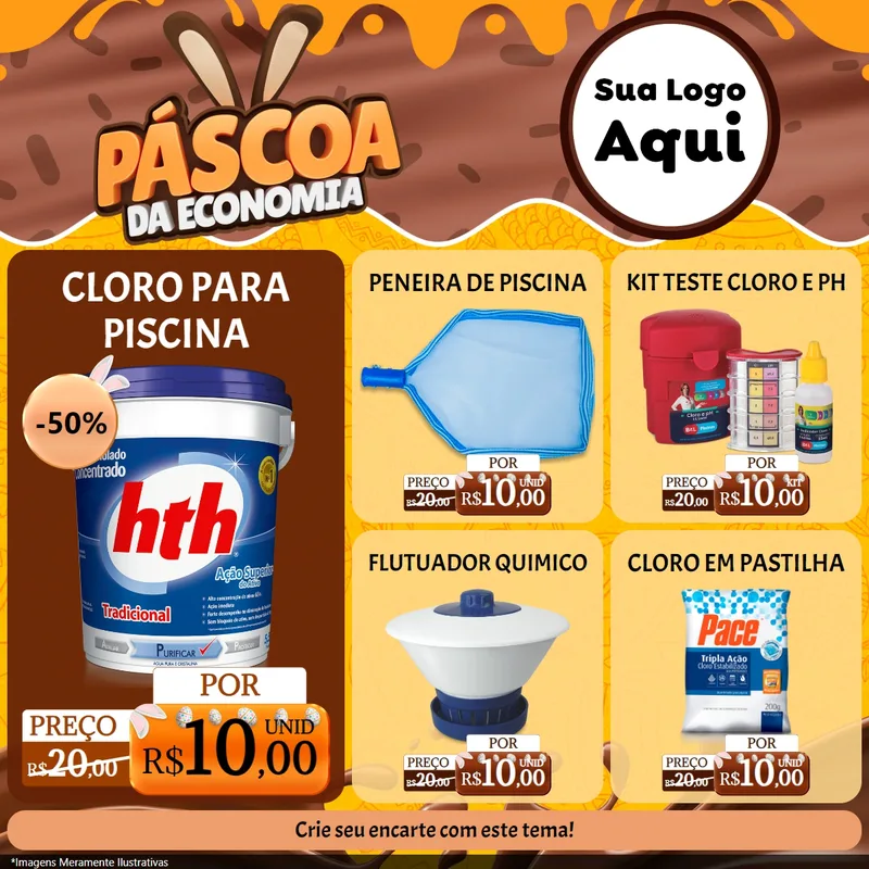 Modelo de Rede Social para Feed Facebook com o tema Páscoa da Economia para Produtos para Piscina