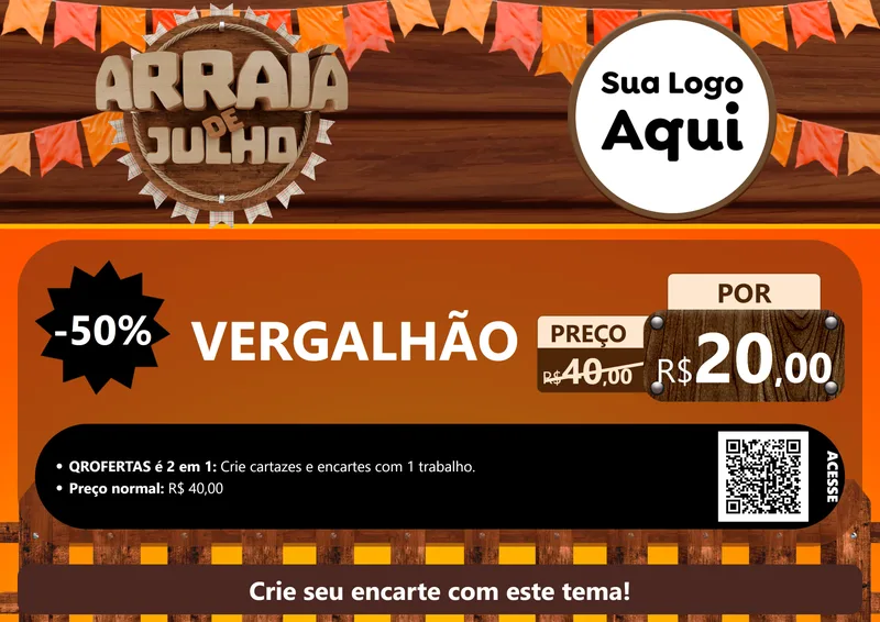 Modelo de Cartaz para Cartaz A4 Horizontal com o tema Arraiá de Julho - Junina para Ferragens