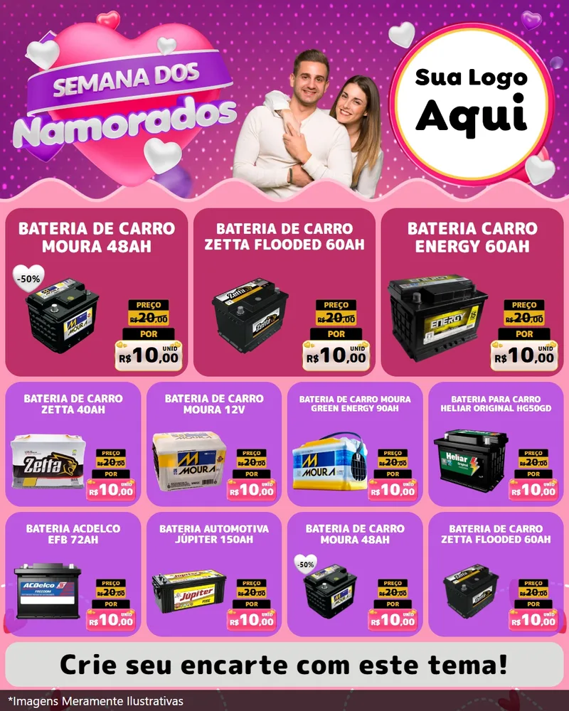 Modelo de Rede Social para Feed Instagram com o tema Semana dos Namorados para Baterias Elétricas