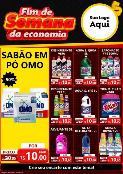 Modelo de Encarte para Encarte A4 Vertical com o tema Fim de Semana da Economia para Produtos de Limpeza