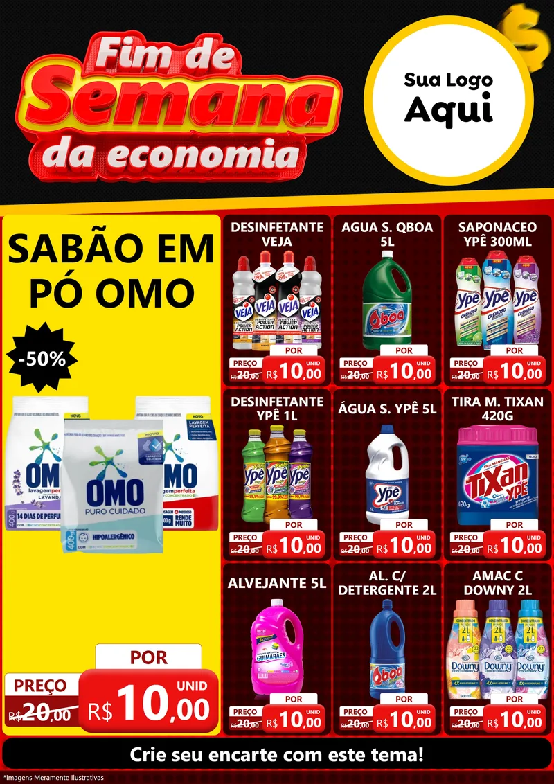 Modelo de Encarte para Encarte A4 Vertical com o tema Fim de Semana da Economia para Produtos de Limpeza