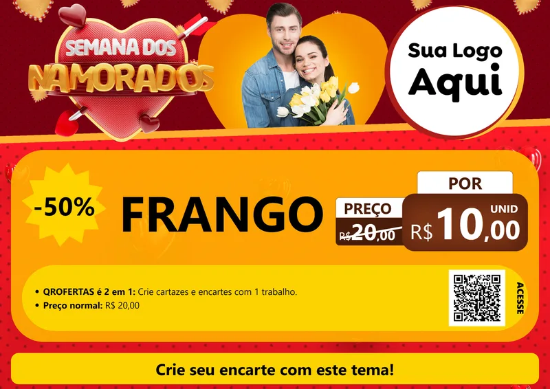Modelo de Cartaz para Cartaz A4 Horizontal com o tema Semana dos Namorados para Assados