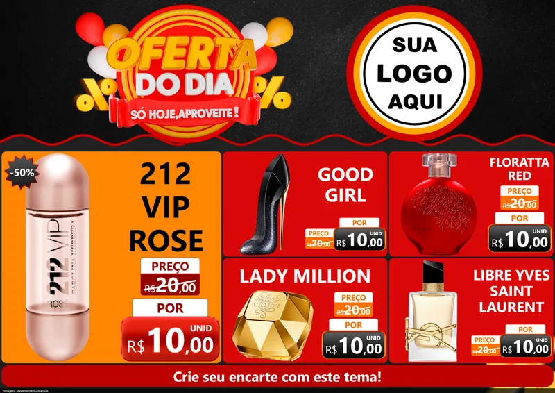 Modelo de Encarte para Encarte A4 Horizontal com o tema Oferta do Dia - Só hoje, Aproveite! para Perfumes