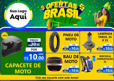 Modelo de Encarte para Encarte A4 Horizontal com o tema Ofertas Semana do Brasil para Moto peças