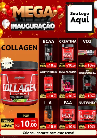 Modelo de Encarte para Encarte A4 Vertical com o tema Mega Inauguração para Suplementos alimentares