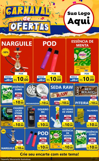 Modelo de Encarte para Encarte Grande com o tema Carnaval de Ofertas para Tabacaria