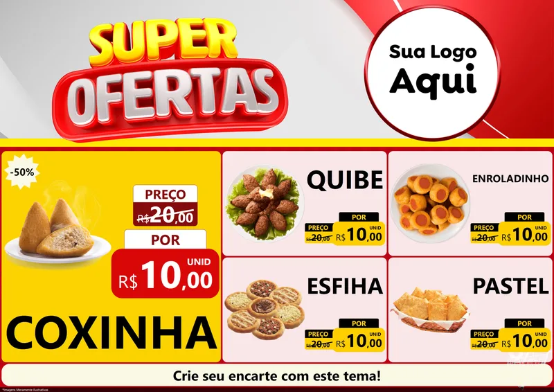 Modelo de Encarte para Encarte A4 Horizontal com o tema Super Ofertas para Salgadaria