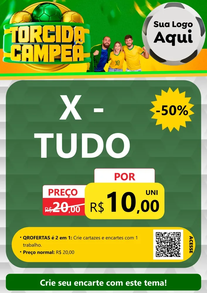 Modelo de Cartaz para Cartaz A4 Vertical com o tema Torcida Campeã - Copa para Hamburgueria