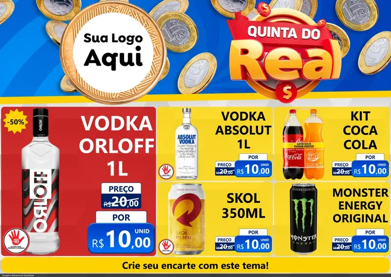 Modelo de Encarte para Encarte A4 Horizontal com o tema Quinta do Real para Distribuidora de bebidas
