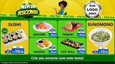Modelo de TV para TV Horizontal com o tema Alerta de Desconto para Comida japonesa