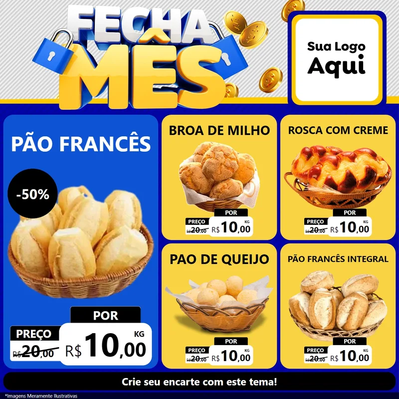 Modelo de Rede Social para Feed Facebook com o tema Fecha Mês para Padaria