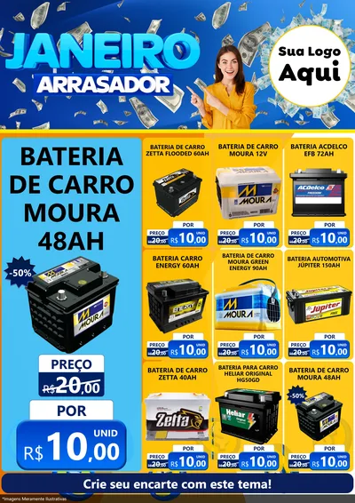 Modelo de Encarte para Encarte A4 Vertical com o tema Janeiro Arrasador para Baterias Elétricas