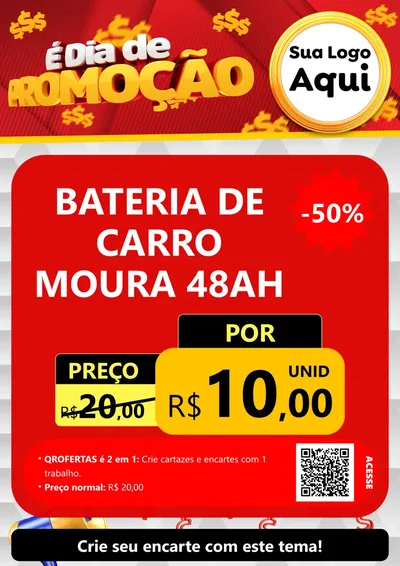 Modelo de Cartaz para Cartaz A4 Vertical com o tema É Dia De Promoção para Baterias Elétricas