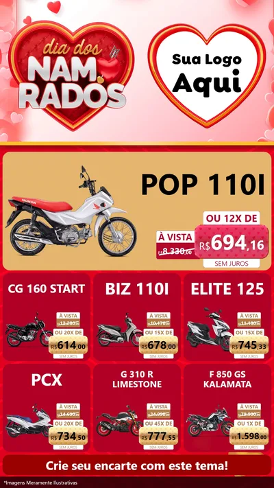 Modelo de Rede Social para Stories com o tema Dia dos Namorados para Concessionaria de Motos