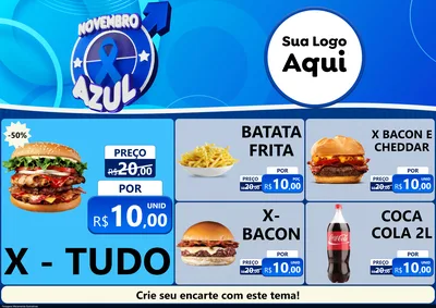 Modelo de Encarte para Encarte A4 Horizontal com o tema Novembro Azul para Hamburgueria