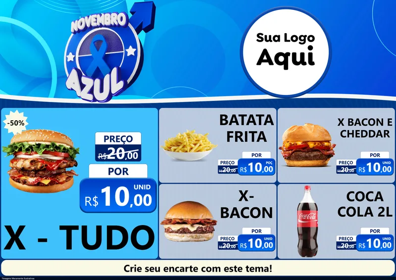 Modelo de Encarte para Encarte A4 Horizontal com o tema Novembro Azul para Hamburgueria
